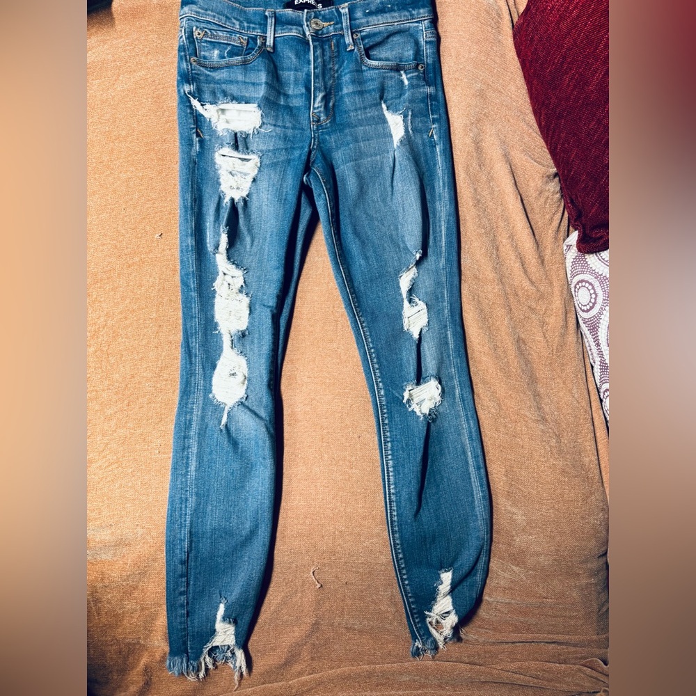 Express Distressed Blue Skinny Jeans
